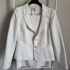 Le Suit Ivory Textured Blazer and Skirt set